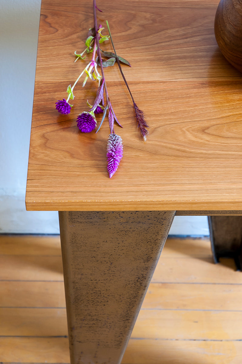 Custom Salvaged Steel & Solid Cherry Wood End Table Custom Salvaged Steel & Solid Cherry Wood End Table