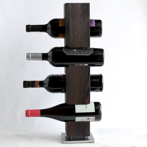 Shou Sugi Ban Tabletop Wine Rack, Charred Cedar with Welded Steel Base