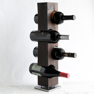 Shou Sugi Ban Tabletop Wine Rack, Charred Cedar with Welded Steel Base