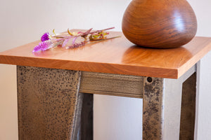 Custom Salvaged Steel & Solid Cherry Wood End Table