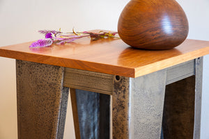 Custom Salvaged Steel & Solid Cherry Wood End Table