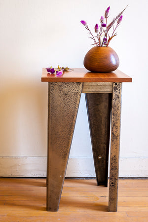 Custom Salvaged Steel & Solid Cherry Wood End Table