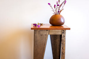 Custom Salvaged Steel & Solid Cherry Wood End Table