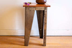 Custom Salvaged Steel & Solid Cherry Wood End Table