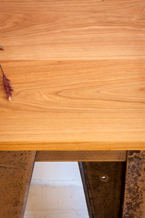 Custom Salvaged Steel & Solid Cherry Wood End Table