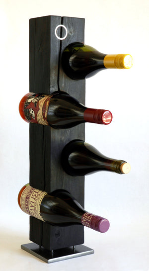 Custom Shou-Sugi-Ban (Charred Cedar) Wine Rack with Metal Inlay