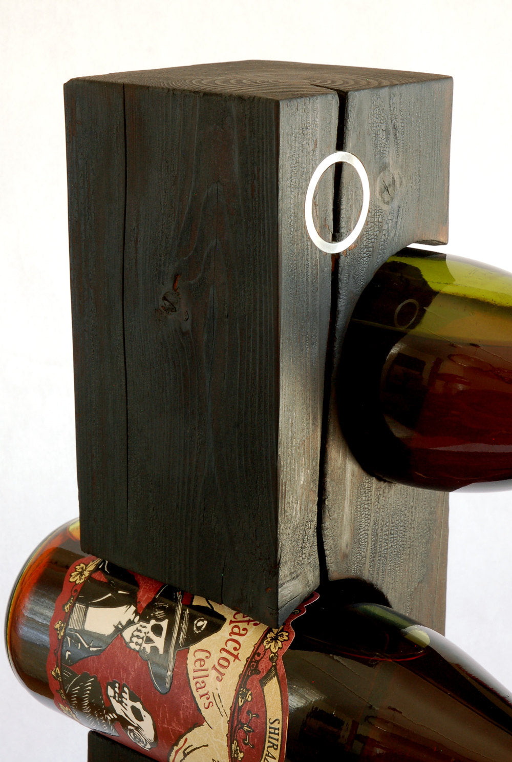 Custom Shou-Sugi-Ban (Charred Cedar) Wine Rack with Metal Inlay