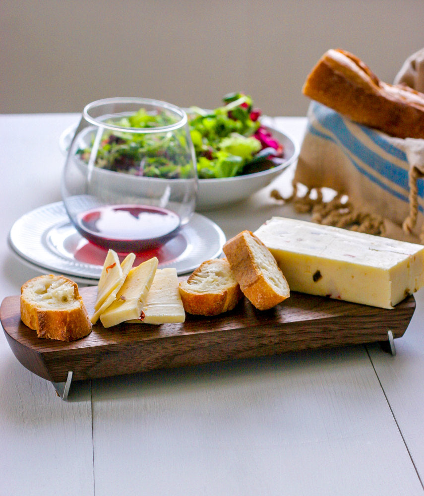 Small Walnut Cheese/Serving Board w/ Stainless Steel Feet
