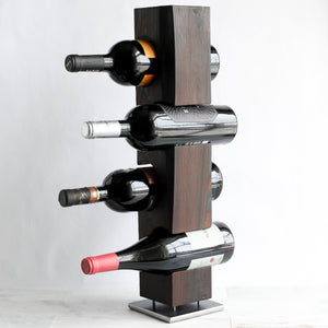 Shou Sugi Ban Tabletop Wine Rack, Charred Cedar with Welded Steel Base