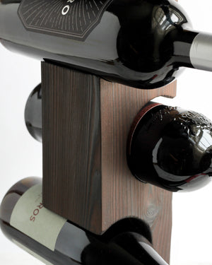 Shou Sugi Ban Tabletop Wine Rack, Charred Cedar with Welded Steel Base