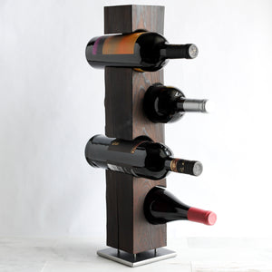 Shou Sugi Ban Tabletop Wine Rack, Charred Cedar with Welded Steel Base