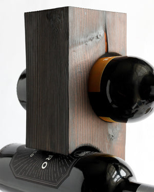 Shou Sugi Ban Tabletop Wine Rack, Charred Cedar with Welded Steel Base