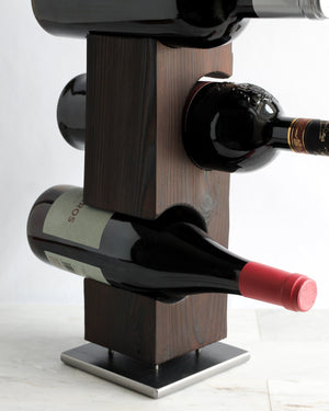 Shou Sugi Ban Tabletop Wine Rack, Charred Cedar with Welded Steel Base