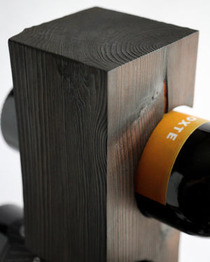 Shou Sugi Ban Tabletop Wine Rack, Charred Cedar with Welded Steel Base