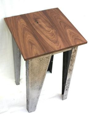 Custom Salvaged Steel & Solid Walnut Wood End Table