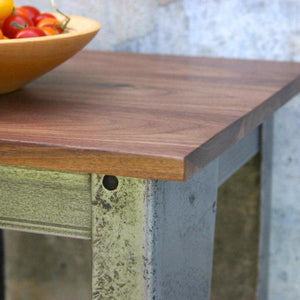 Custom Salvaged Steel & Solid Walnut Wood End Table