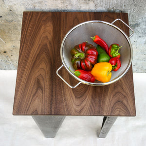 Custom Salvaged Steel & Solid Walnut Wood End Table