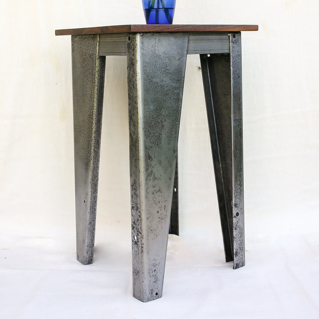 Custom Salvaged Steel & Solid Walnut Wood End Table
