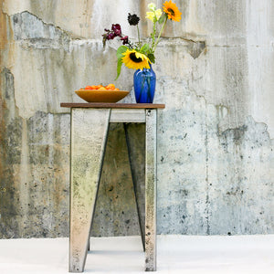 Custom Salvaged Steel & Solid Walnut Wood End Table