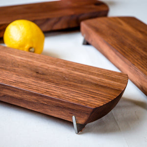 Small Walnut Cheese/Serving Board w/ Stainless Steel Feet